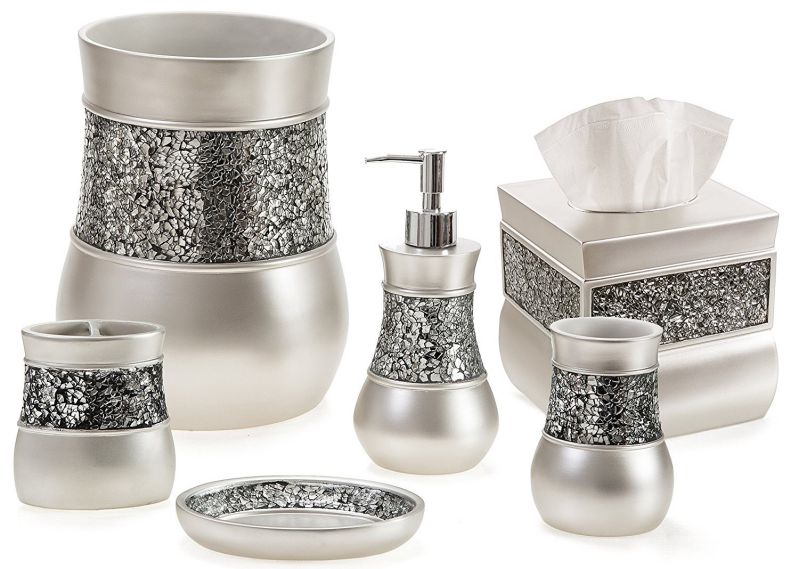 Creative Scents Brushed Nickel Bathroom Accessories Set, 6 Piece Bath Set Collection Features Soap Dispenser, Toothbrush Holder, Tumbler, Soap Dish, Tissue Cover, And Wastebasket