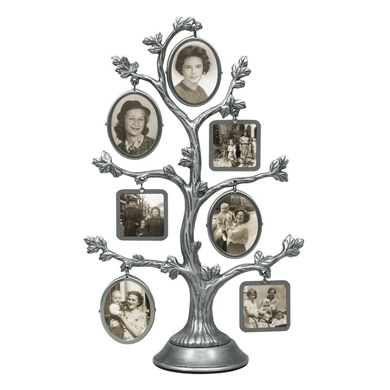 Malden International Designs Family Tree Fashion Metal Picture Frame, 14 Option, 7-2 sided frames, 14-1x1, Silver