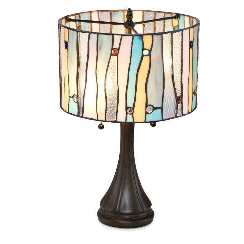 Serena D'italia Tiffany Style Table Lamps Contemporary, Mosaic Stained Glass Lamp, Antique, Victorian, Vintage Styling, Double Pull Chain (Blue, White, Yellow)