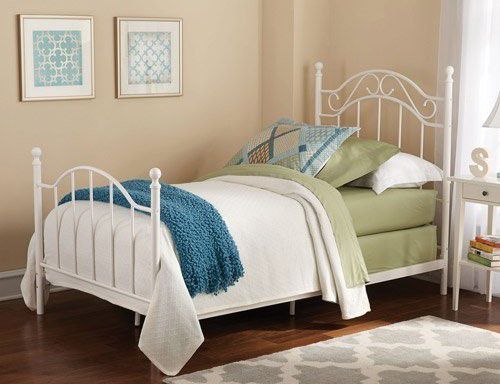 Twin Girls Metal Bed, White, Traditional styling metalwork, Classic & Elegant Look by Mainstays