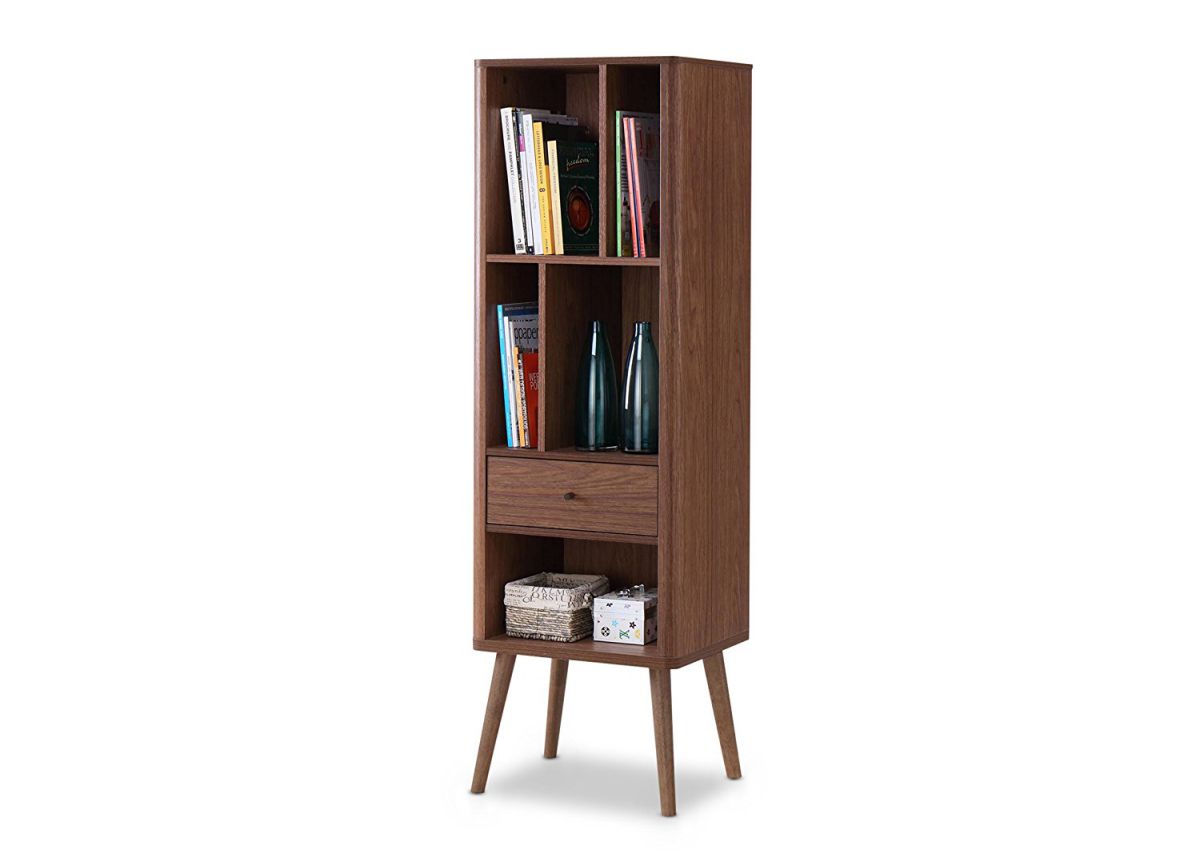 Ellingham Mid-Century Modern Cabinet Bookcase Organizer by Baxton Furniture Studios