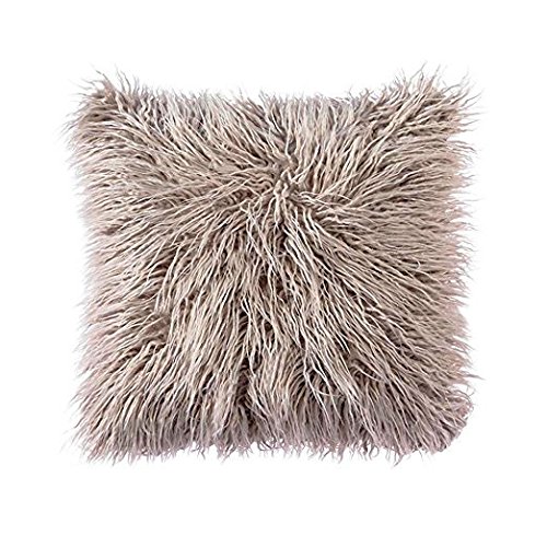 OJIA Deluxe Home Decorative Super Soft Plush Mongolian Faux Fur Throw Pillow Cover Cushion Case (20 x 20 Inch, Light Coffee)