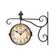 Adeco CK0071 Black Wrought Iron Vintage-Inspired Train Railway Station Style Round Double-Sided Two Faces Wall Hanging Clock with Scroll & Fleur De Lis Wall Side Mount "Old Town Clocks" Home Decor, Black