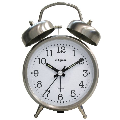 Elgin QA Twin Bell Alarm Clock, Silver
