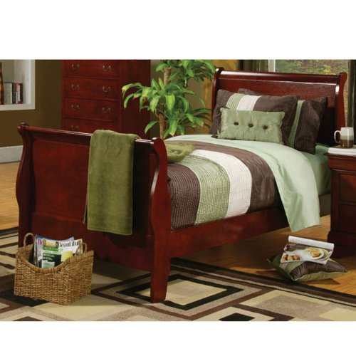 Full Size Sleigh Bed Louis Philippe Style in Cherry Finish