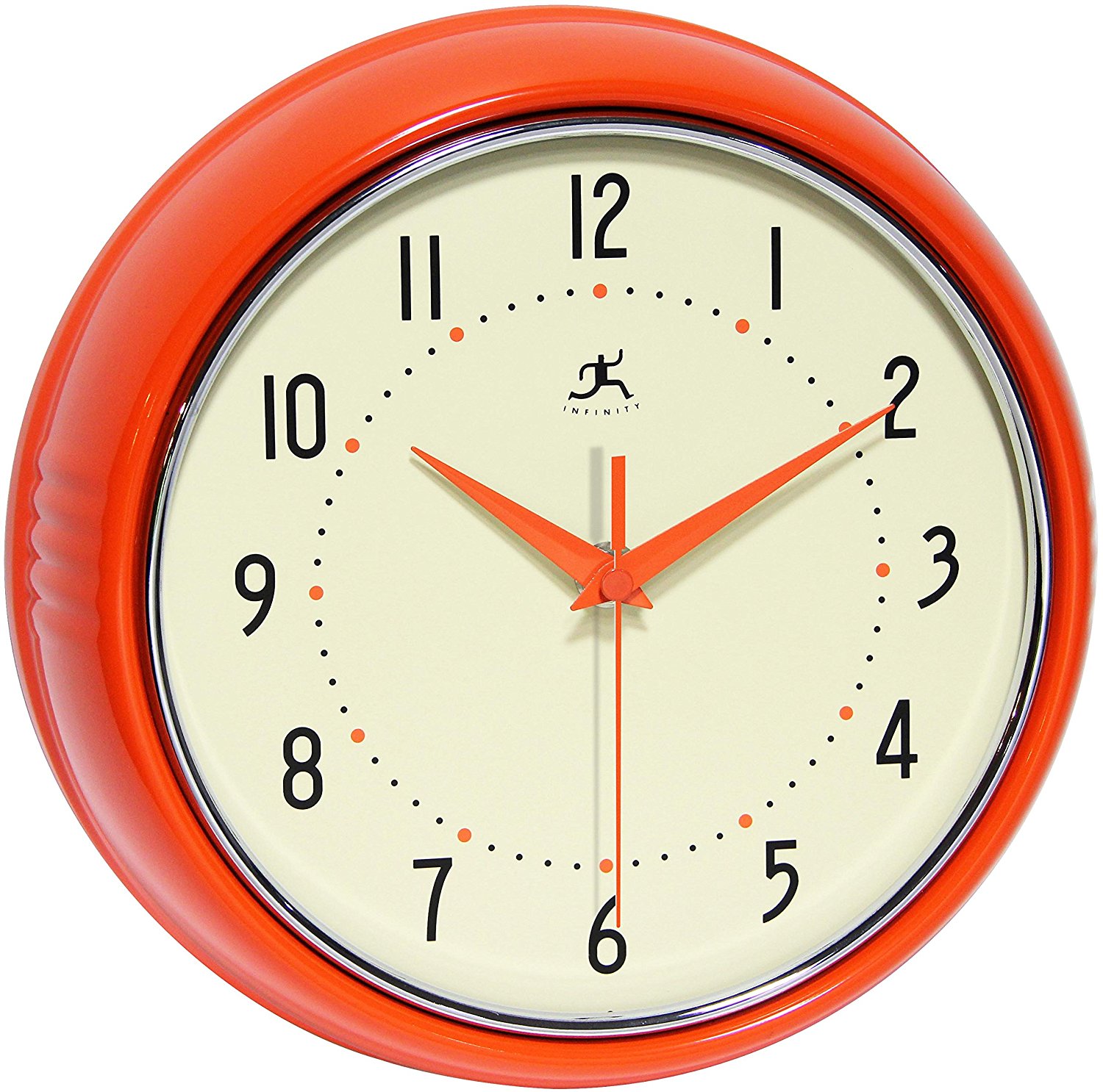 Infinity Instruments Orange Retro 9.5-Inch Metal Wall Clock