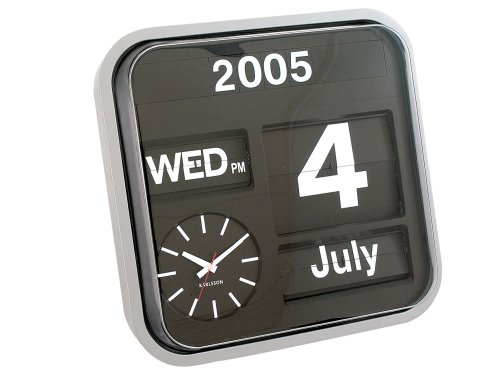 Karlsson Big Flip Calendar Clock Silver