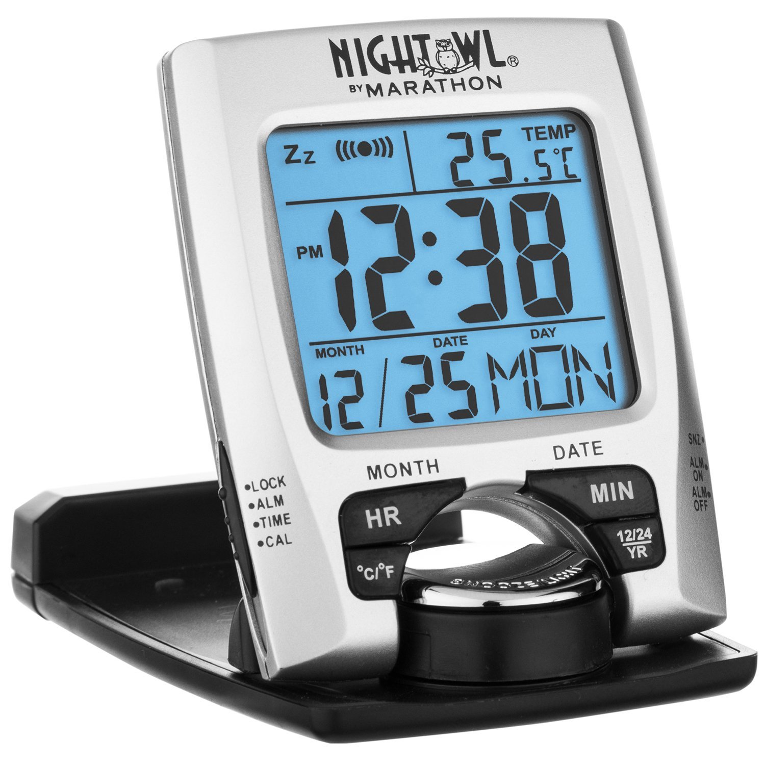 MARATHON CL030023 Travel Alarm Clock with Calendar & Temperature - Battery Included