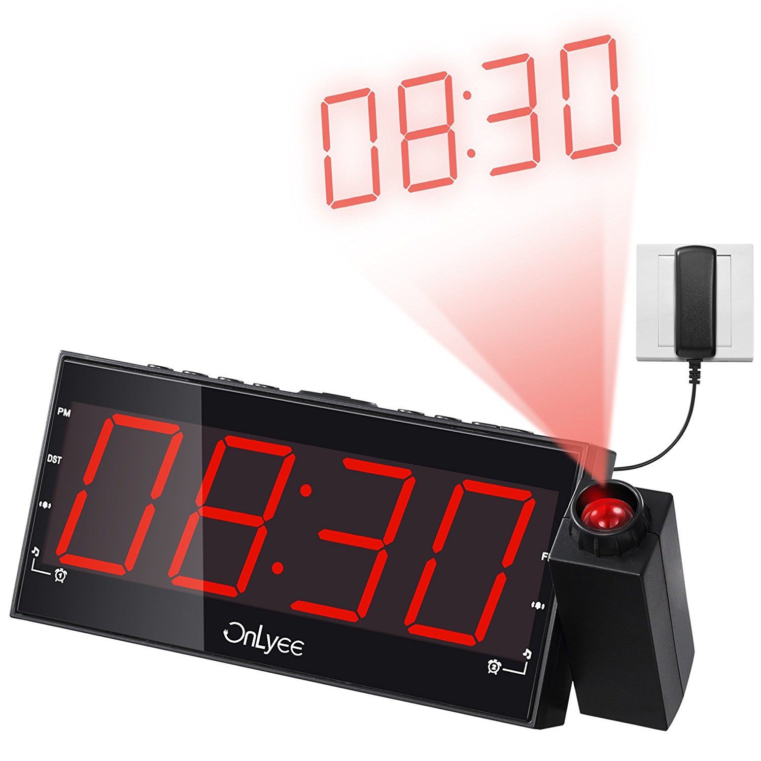OnLyee Digital LED Dimmable Projection Alarm Clock Radio with AM/FM,USB Charging Port