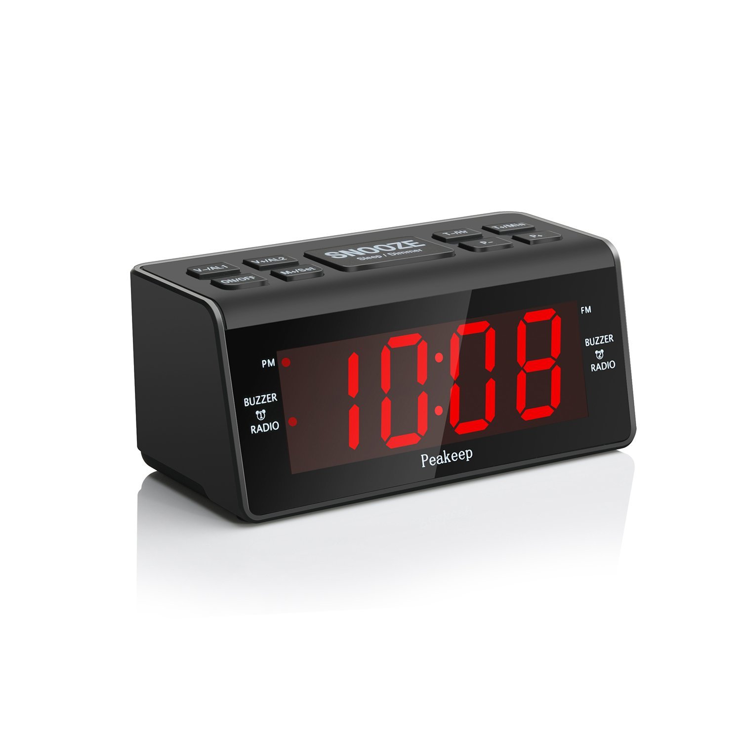 Peakeep Little Digital FM Radio Dual Alarm Clock with Snooze and Sleep Timer, Large Display with 2 Dimmer