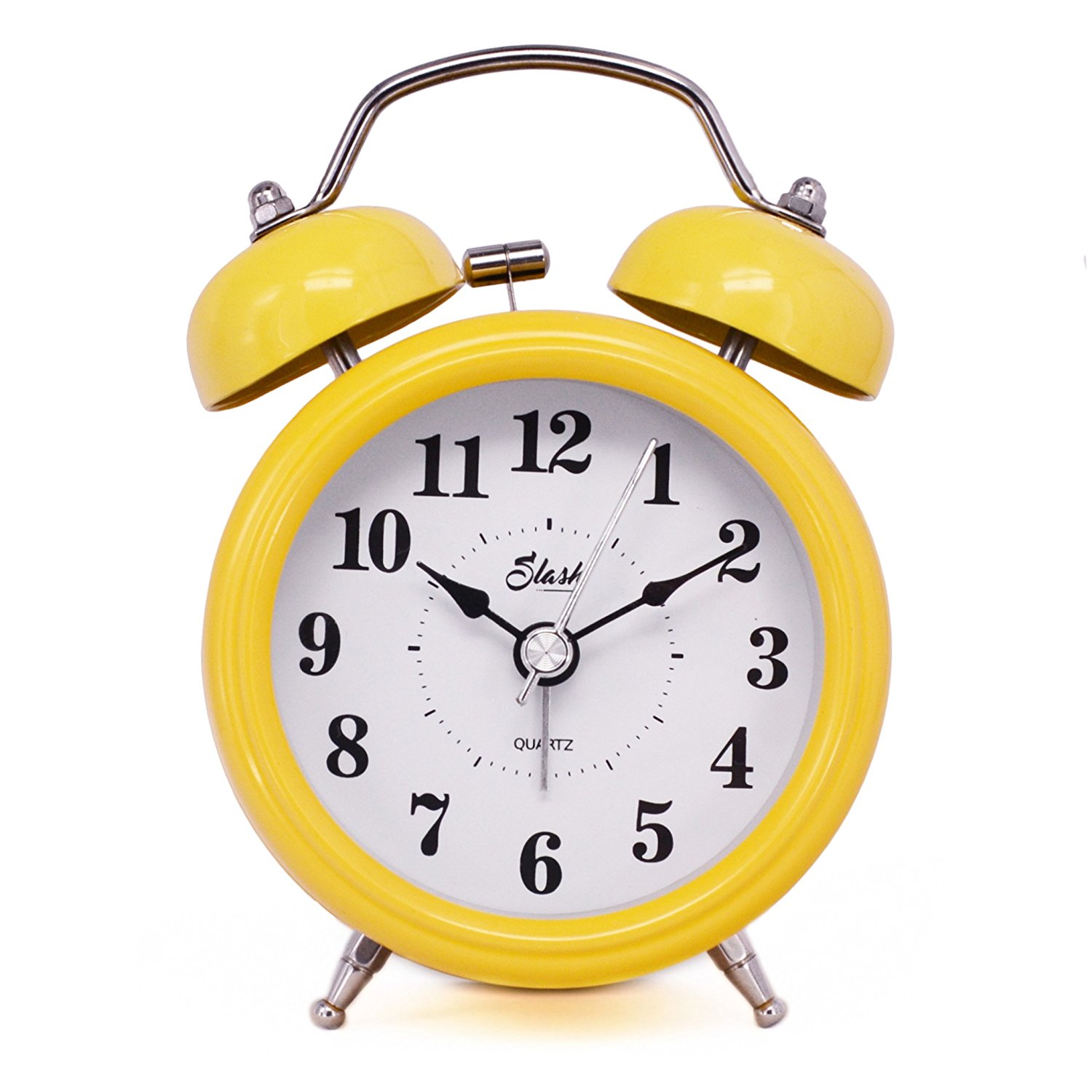 Slash 3" Vintage Retro Old Fashioned Quiet Non-ticking Sweep Second Hand, Quartz Analog Twin Bell Clock, Battery Operated, Loud Alarm, Nightlight Function (Yellow) S10125