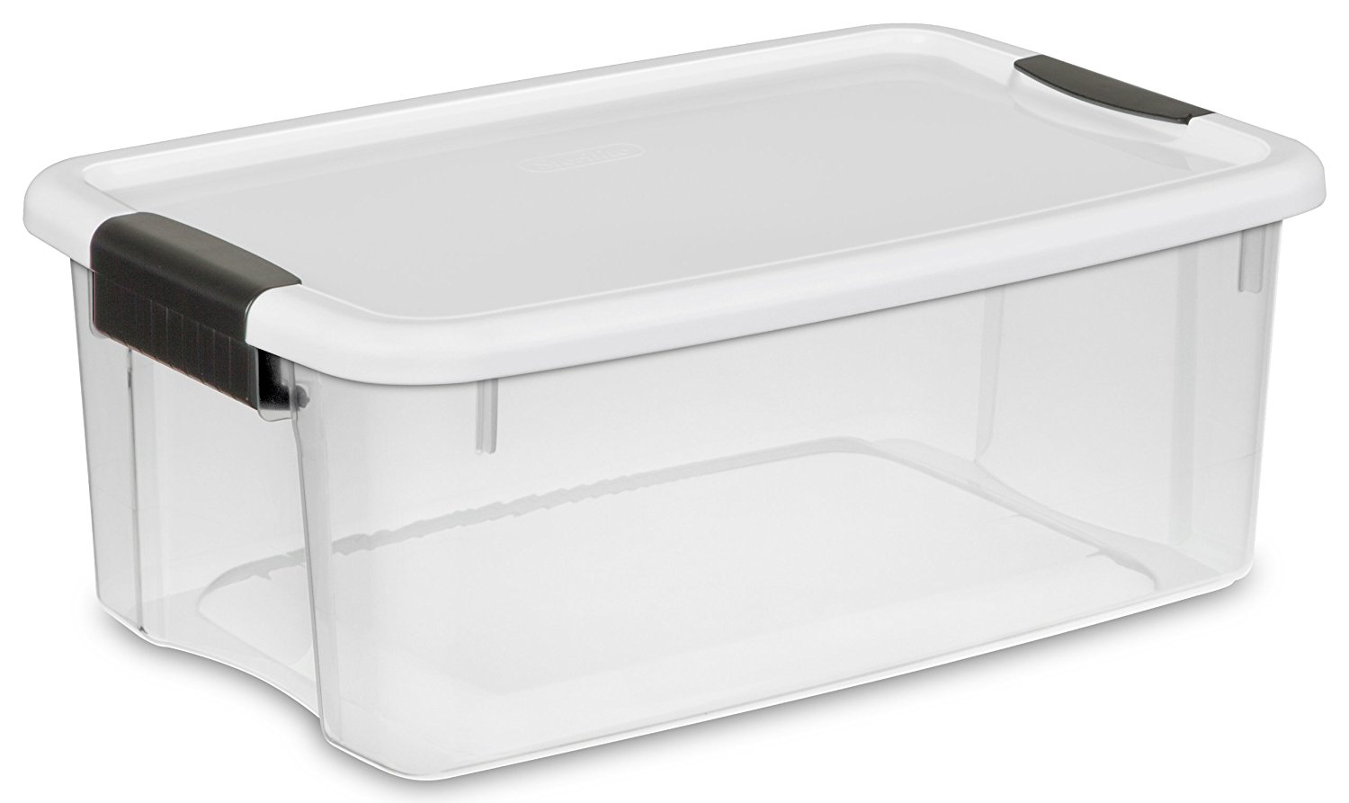 Sterilite 19849806 18 Quart/17 Liter Ultra Latch Box, Clear with a White Lid and Black Latches, 6-Pack