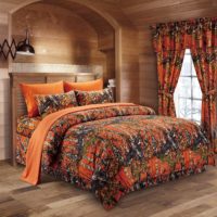 The Woods Orange Camouflage Queen 8pc Premium Luxury Comforter, Sheet, Pillowcases, and Bed Skirt Set by Regal Comfort Camo Bedding Set For Hunters Cabin or Rustic Lodge Teens Boys and Girls