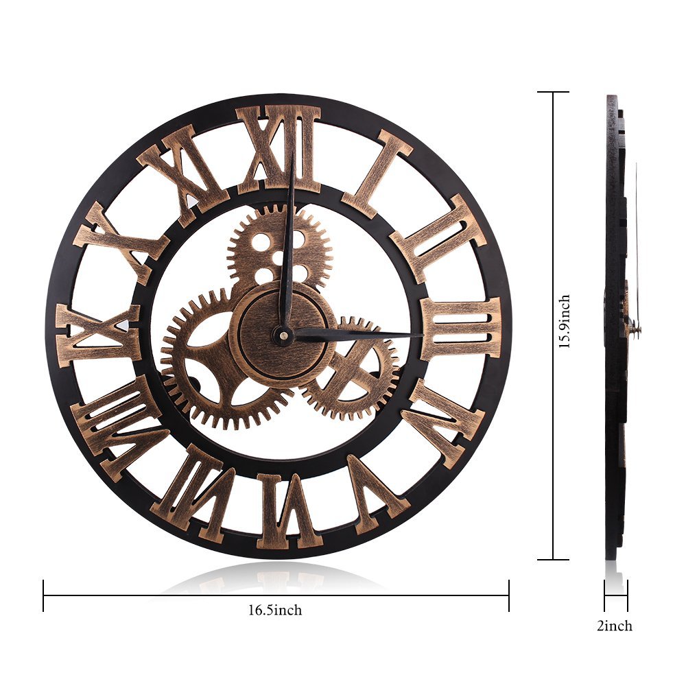 Wall Clocks ,Retro Vintage Handmade 3D Decorative Gear Wooden Kitchen Mechanism Wall Clock With Movements by HooYL (Copper Color)