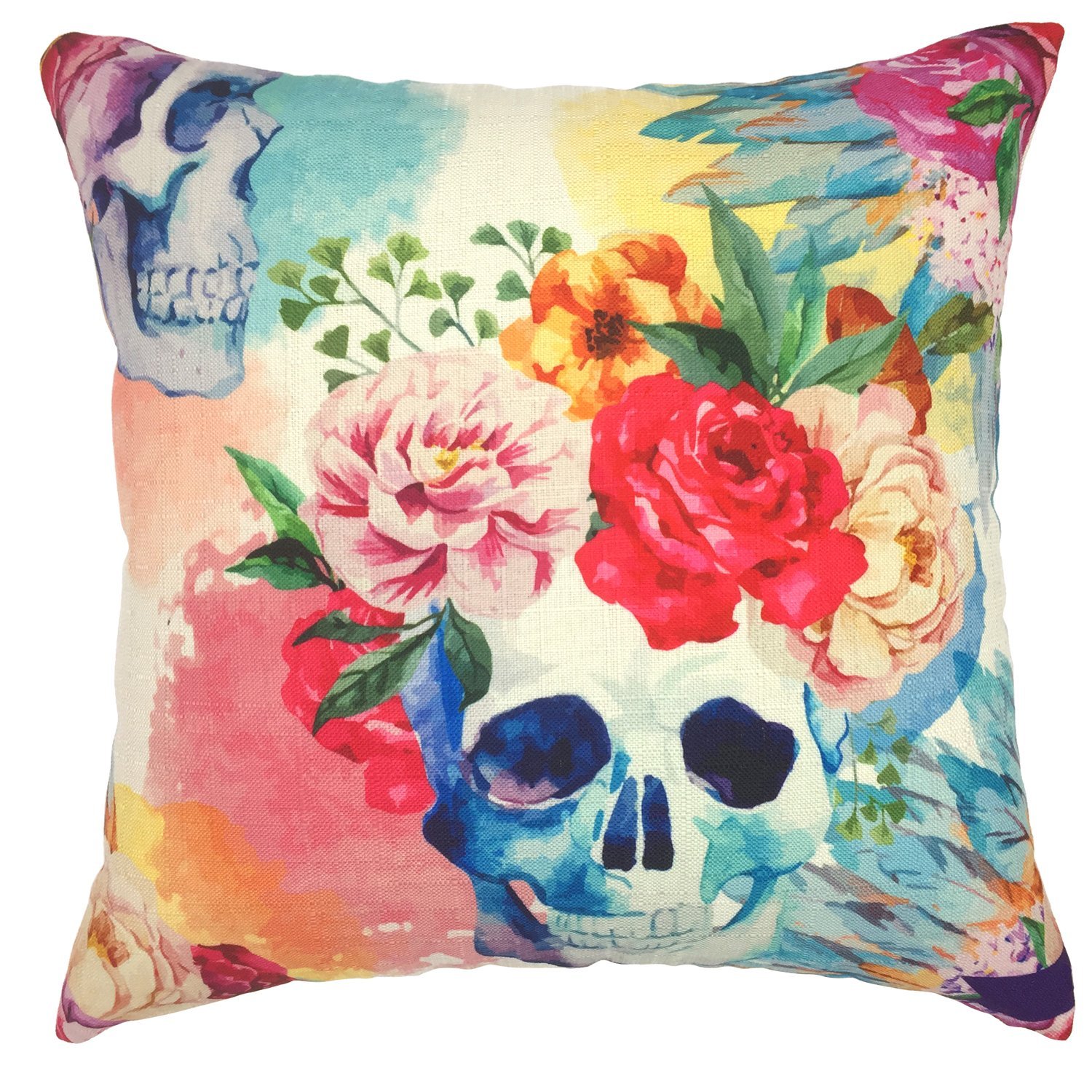 YOUR SMILE Cotton Linen Decorative Cushion Covers Vintage Skull Throw Pillow Cases for Sofa 1818 Inches (Flower Skull NEW)