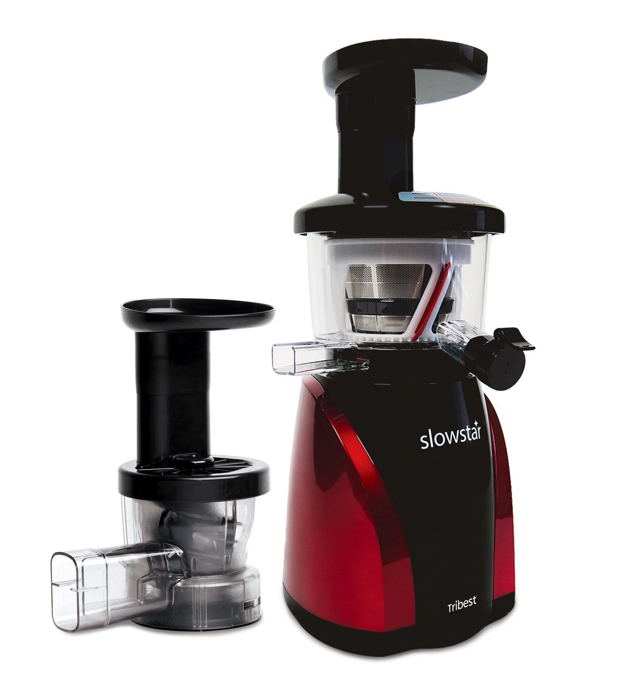 Tribest Slowstar Vertical Slow Juicer and Mincer SW-2000, Cold Press Masticating Juice Extractor in Red and Black