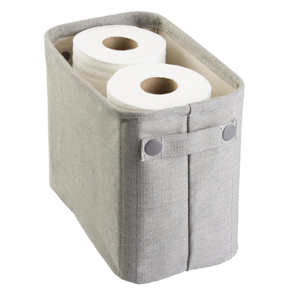 mDesign Cotton Fabric Bathroom Storage Bin for Magazines, Toilet Paper, Bath Towels - Large, Light Gray