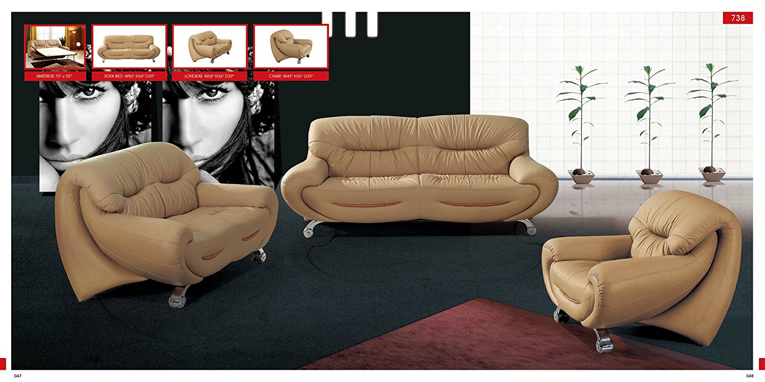 ESF Modern 738 Beige Italian Leather Sofa Set Contemporary Style