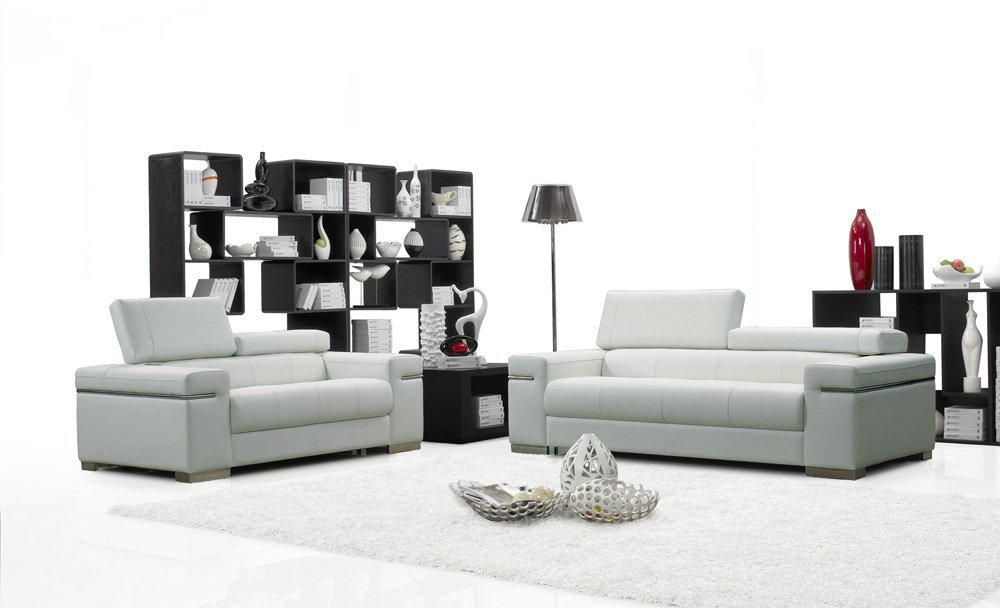 J&M Furniture Soho White Leather Sofa & Loveseat With Adjustable Headrests Sofa Set