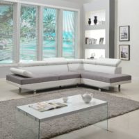 Modern Contemporary Designed Two Tone Microfiber and Bonded Leather Sectional Sofa (White/Grey) by Divano Roma Furniture