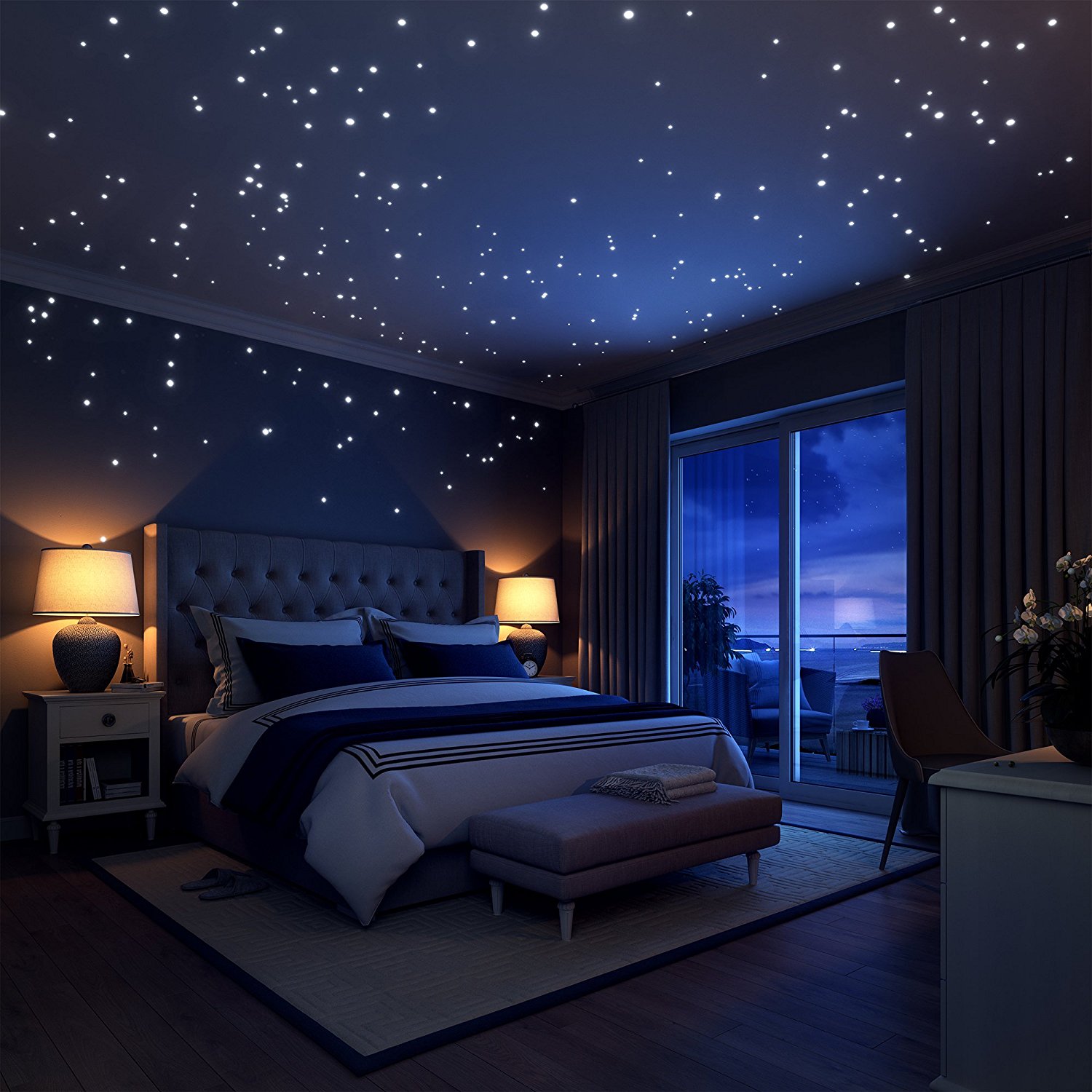 Glow In The Dark Stars Wall Stickers,252 Adhesive Dots and Moon for Starry Sky, Perfect For Kids Bedding Room or Birthday Gift ,Beautiful Wall Decals by LIDERSTAR ,Delight The One You Love.