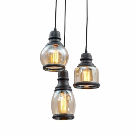 Unitary Brand Antique Black Shade Glass Jar Pendant Light Max 120W With 3 Lights Painted Finish